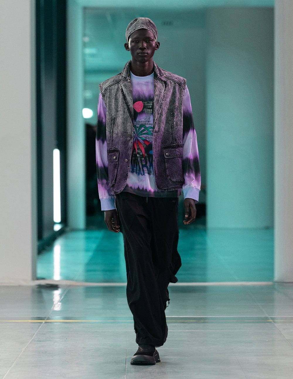 Unisex Strappy Dyed Snowflake Washed Denim Jacket