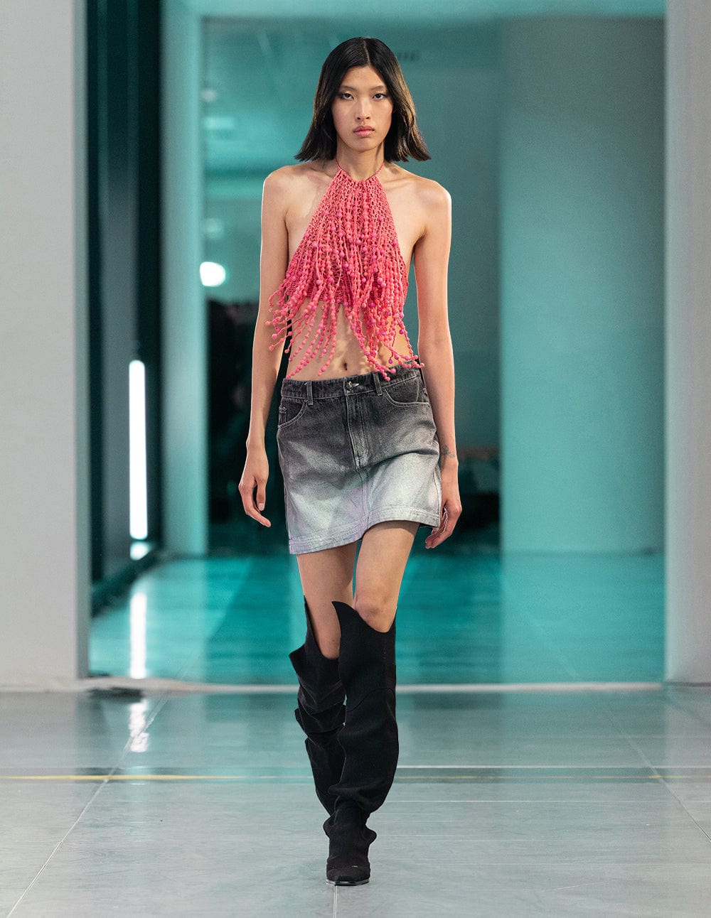 Women's Bright Silver Printed Washed Denim Skirt