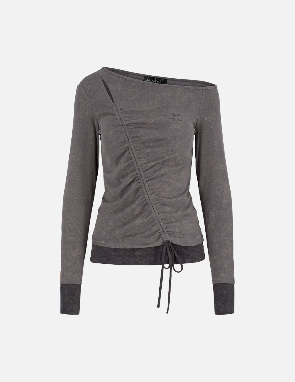 MF one-shoulder oblique elastic pleated lace-up gray top