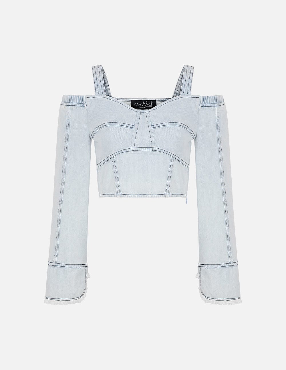 Women's Washed Denim Off-Shoulder Crop Top