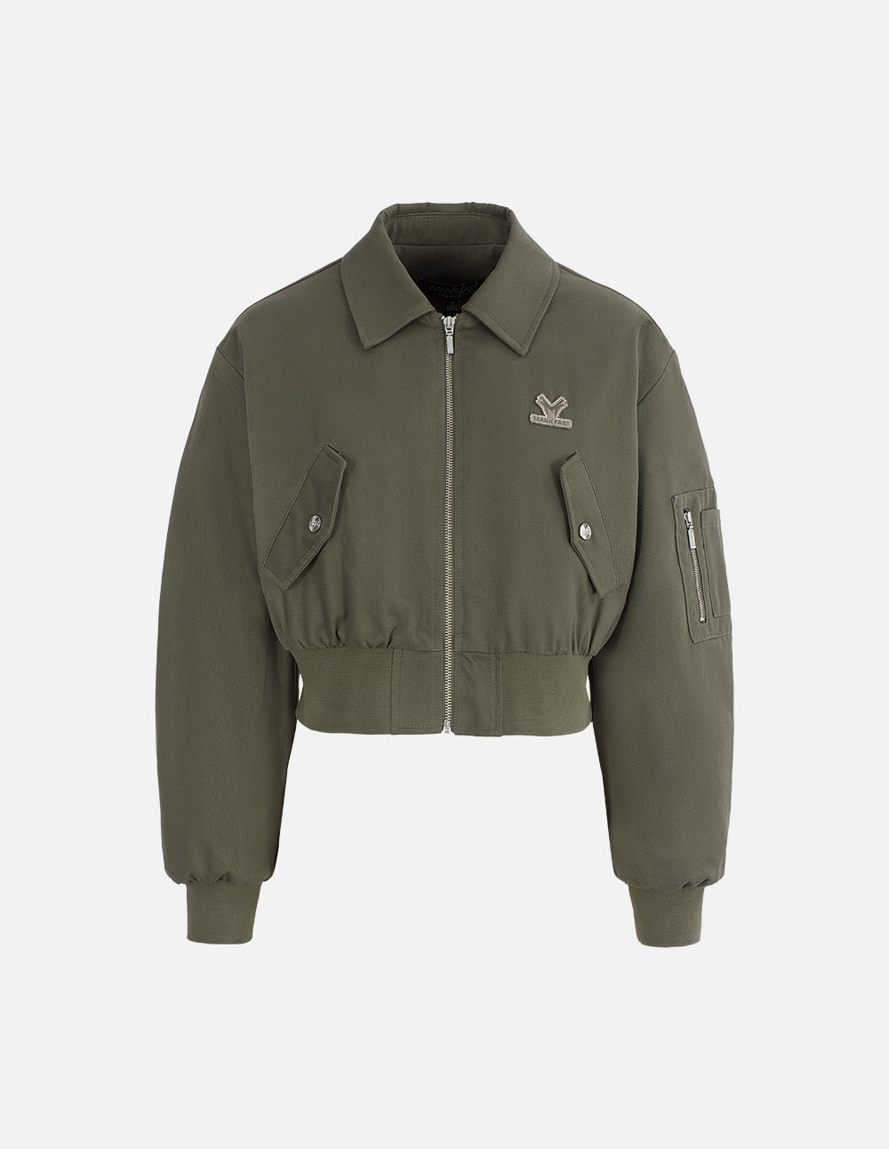 MF Retro Grey Olive Green Lapel Flight Jacket Short Cotton Jacket