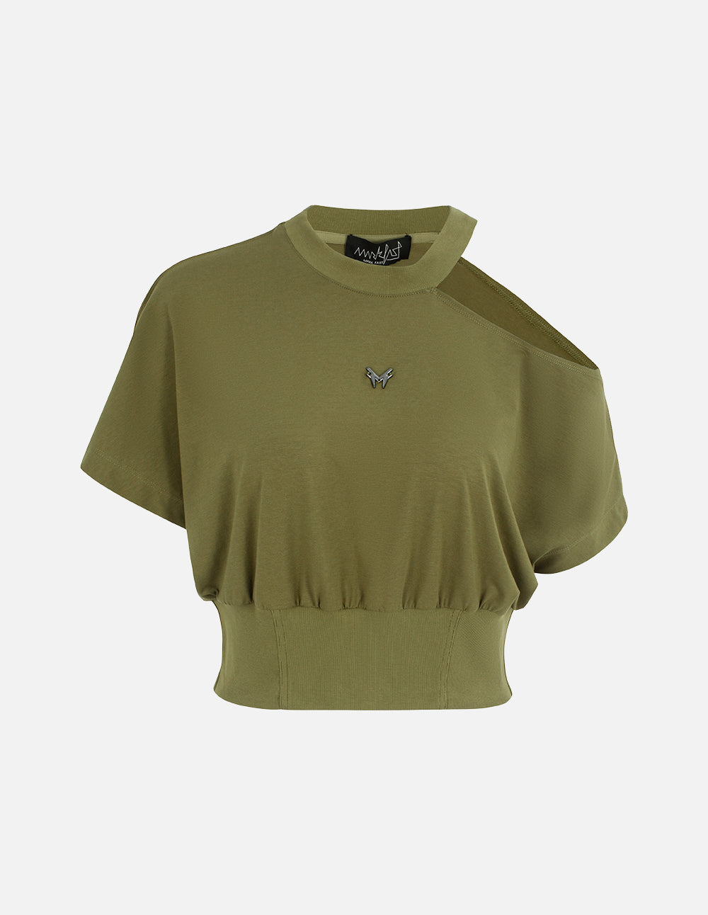 MF Halter Neck Slanted Shoulder Design Short-Sleeved T-Shirt