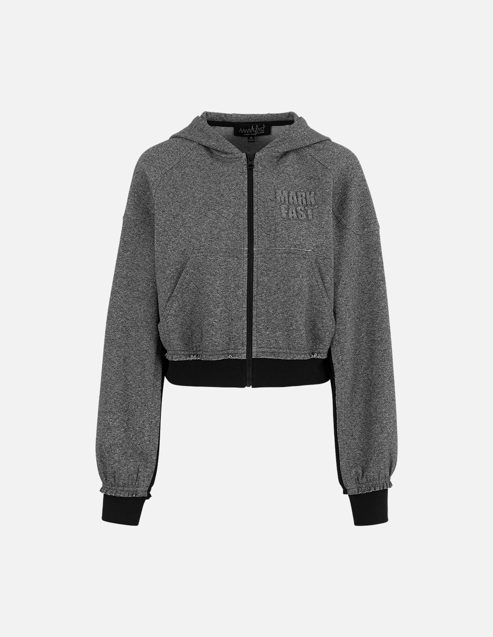 MF floral grey contrast elastic thread hooded zip-up sweatshirt jacket