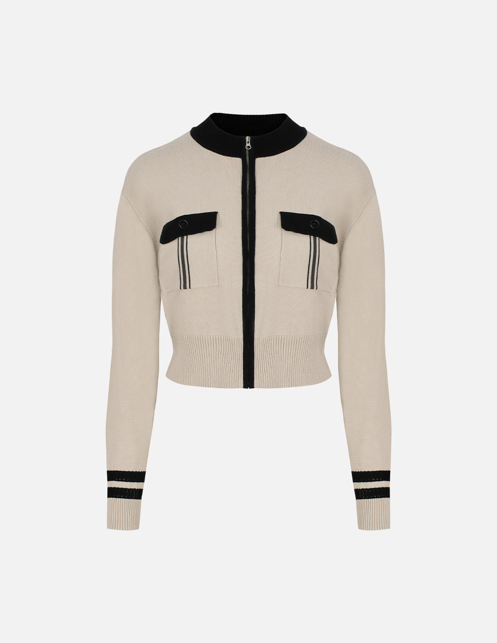 MF all-match contrast color round neck slim basic knitted cardigan