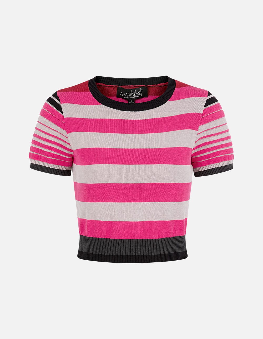 Women's Rose Red Striped Short-Sleeved Sweater