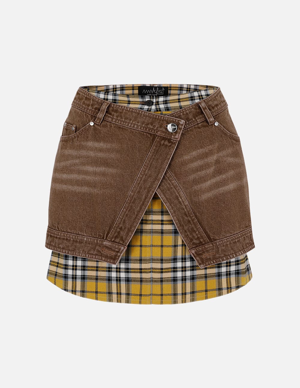 Women's Denim Patchwork Plaid Double Layer Skirt
