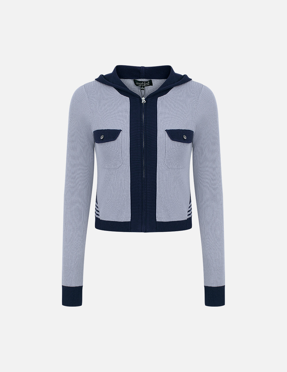 Women's Gray Purple Knitted Hooded Cardigan