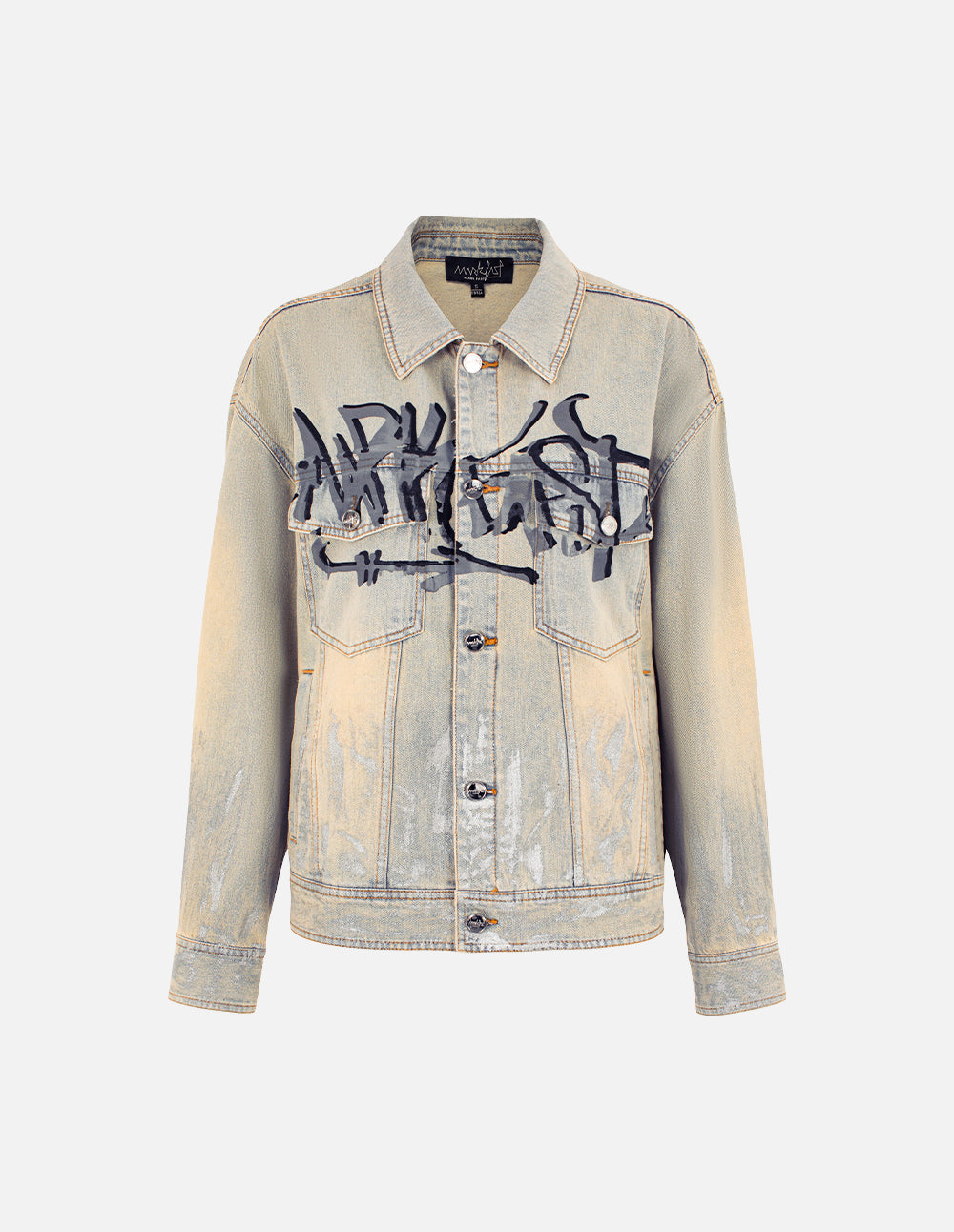 MF Artistic Hand-Painted Lettering Printed Washed Denim Jacket