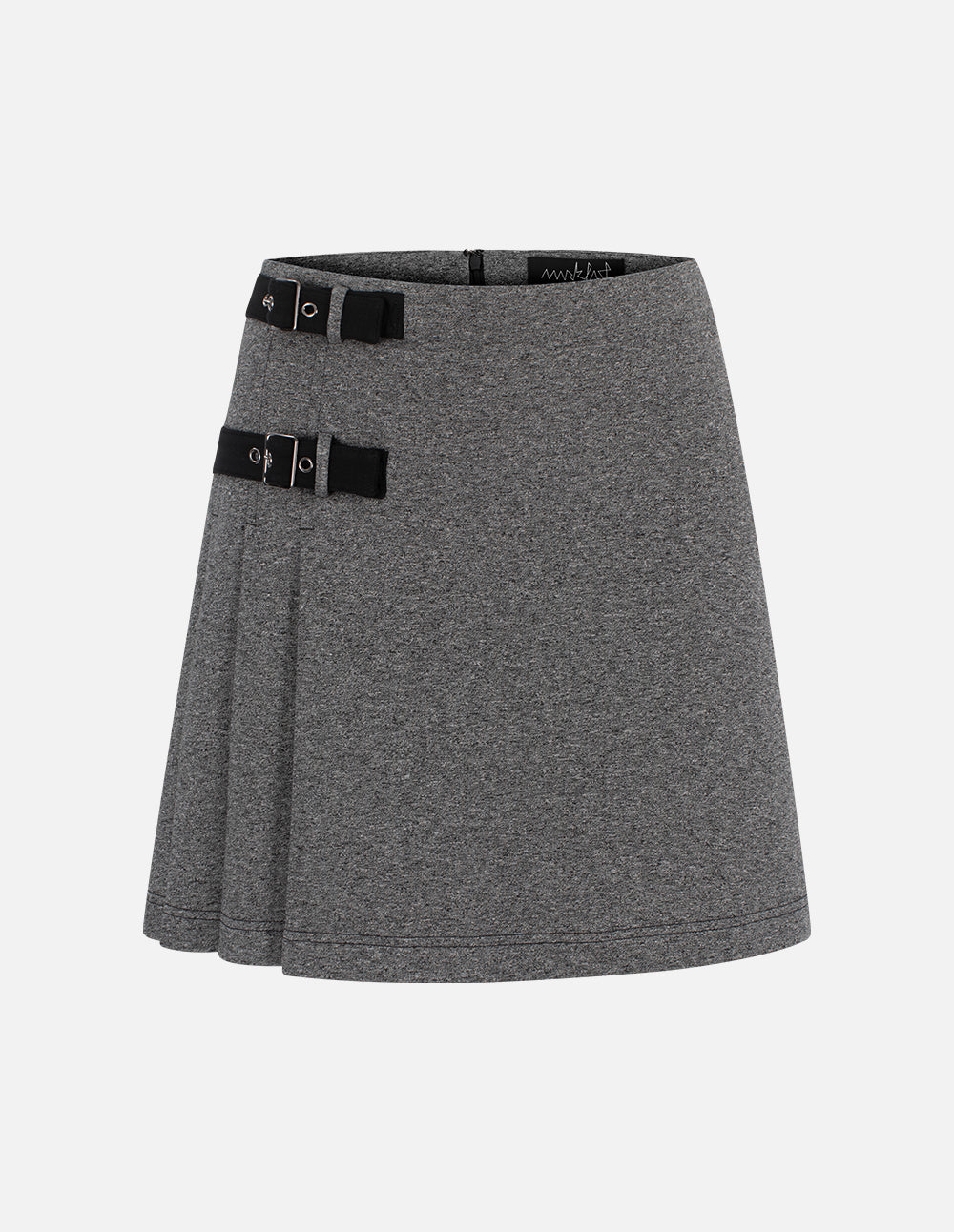 MF belt buckle pleated splicing super short A-line skirt