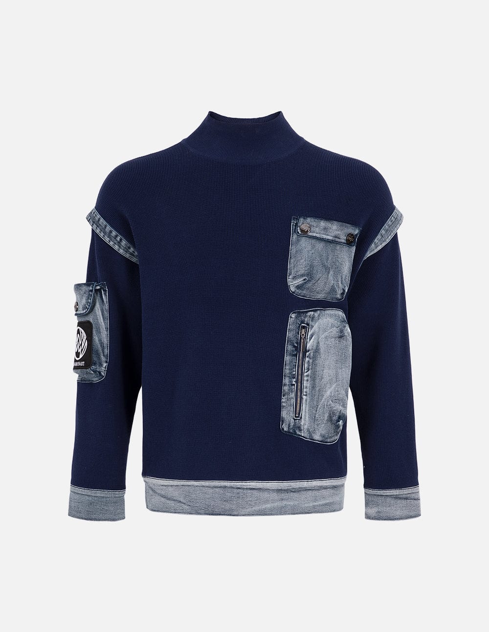 Men's Cotton Patchwork Denim Knitted Pullover