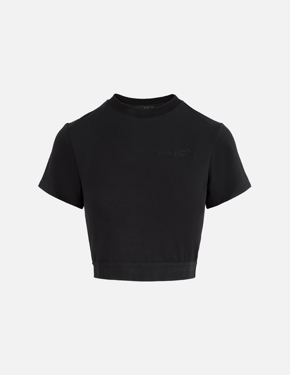 Women's Black Round Neck Elastic Hem Short T-Shirt