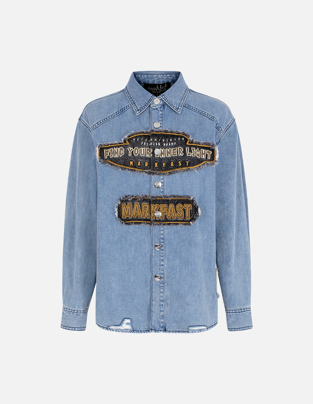 Couple Style Patch Embroidered Ripped Denim Shirt