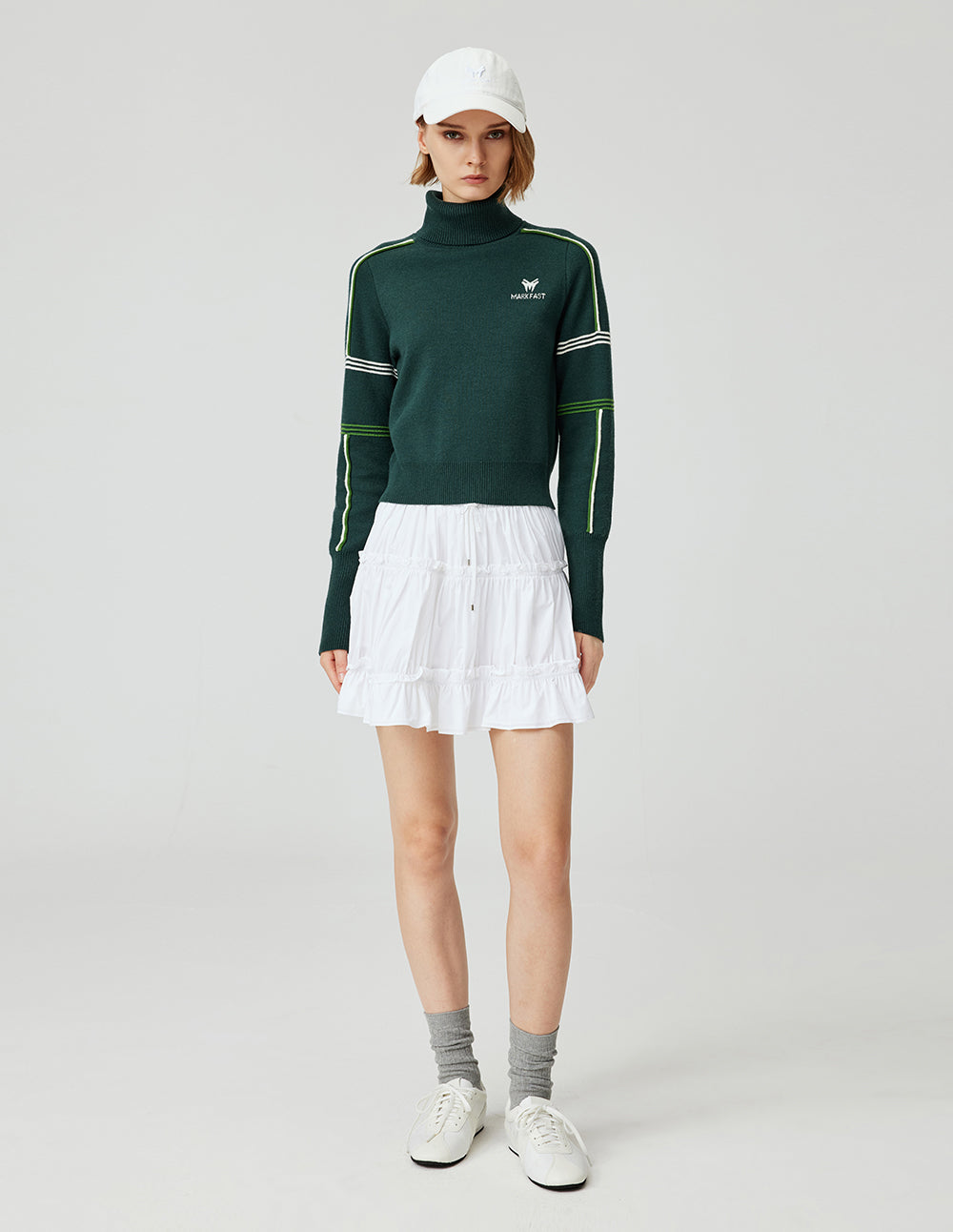 MF Retro Deep Sea Green Color Block Design High Neck Loose Knit Pullover