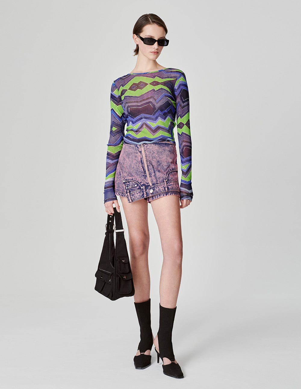 Women's Geometric Print Stretch Mesh Top