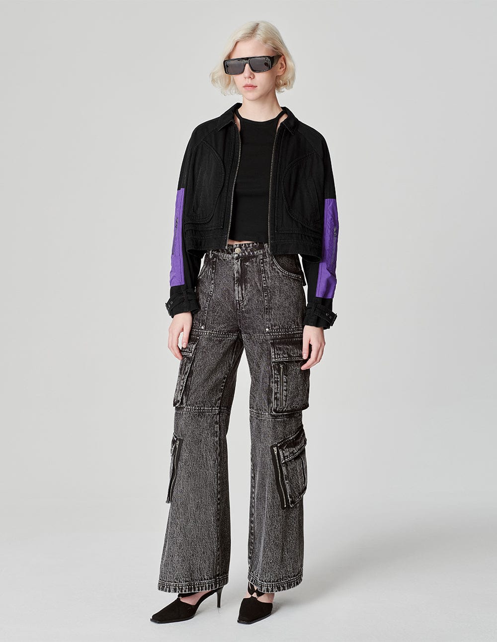 Women's Lapel Patchwork Washed Denim Jacket