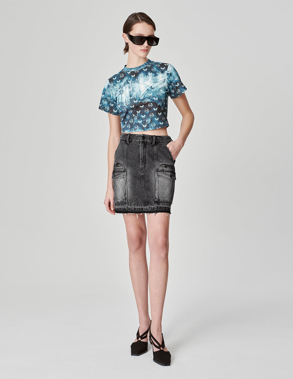 Women's Multi-Pocket Washed Denim Skirt