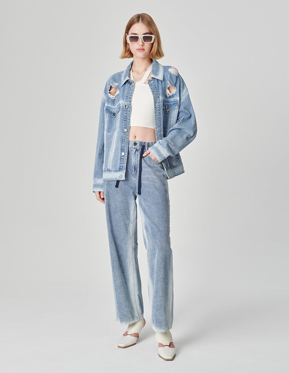 Unisex Ripped Washed Denim Jacket
