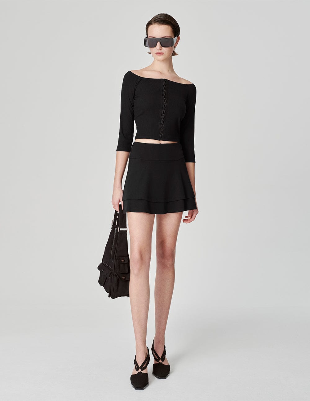 Women's One-Shoulder Cross Strap Knitted T-Shirt