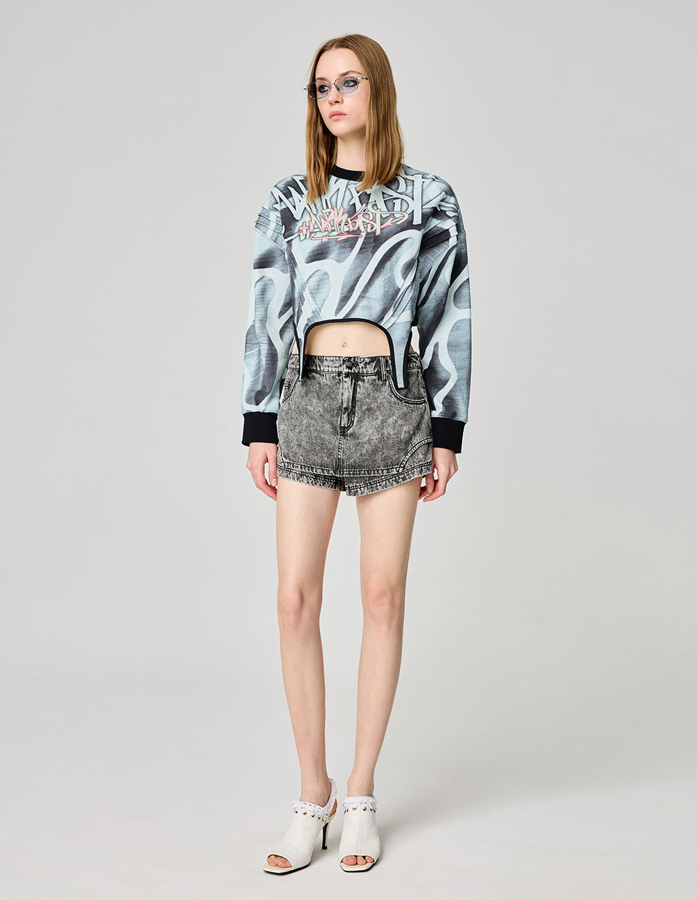 Women's Positioning Printed Cotton Cropped Sweatshirt