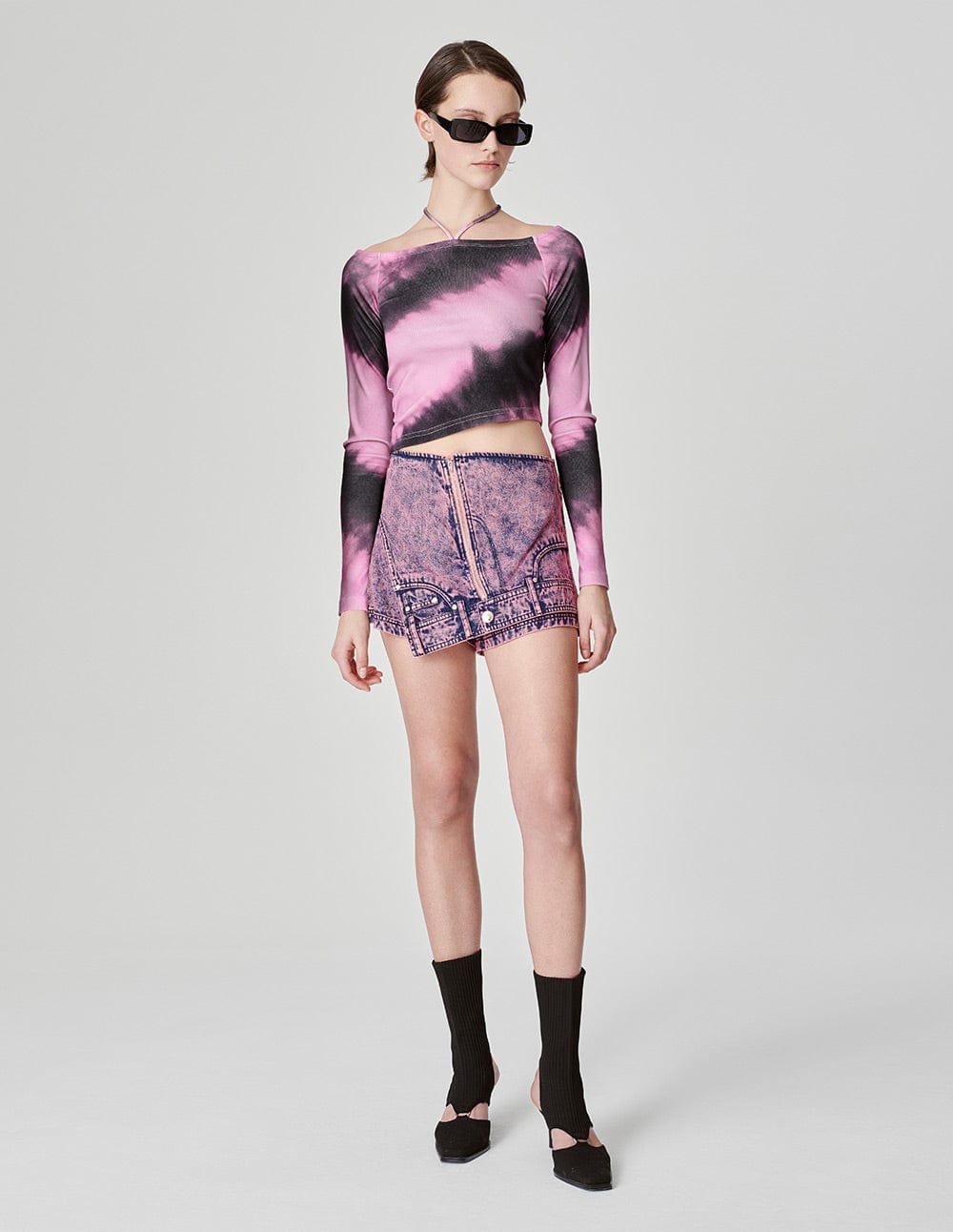 Women's Tie-Dye Printed Lace-Up Sweater