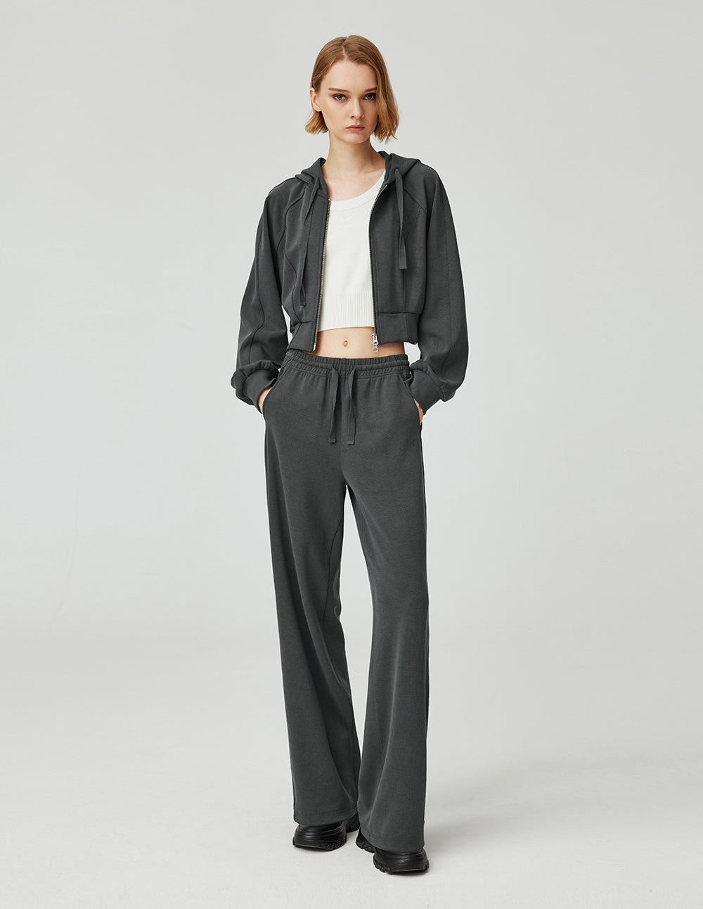 MF casual, simple and versatile elastic drawstring slim straight casual pants