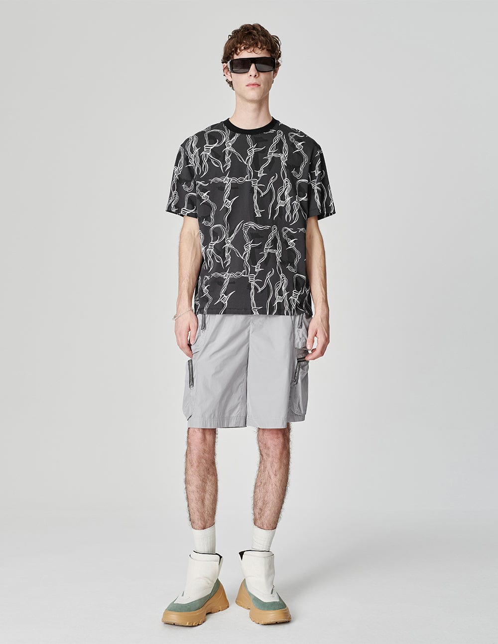 Men's Black Thorn Print Cotton T-Shirt