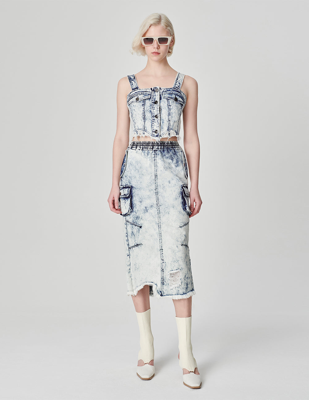 Women's Tie-Dyed Bleached Denim Vest