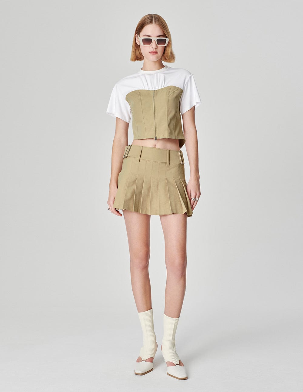 Women's Apricot Patchwork Fake Two-Piece Crop Top