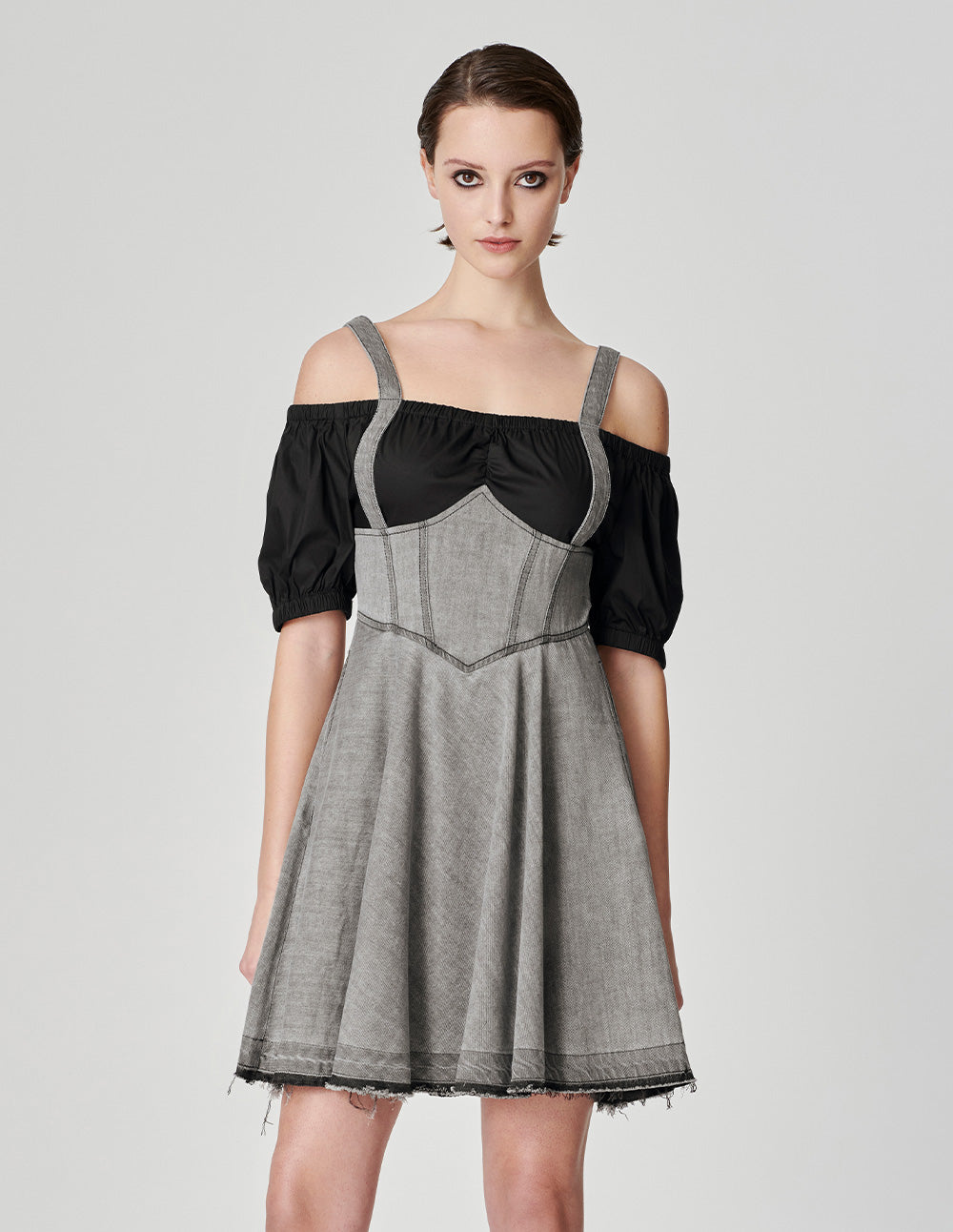 Women's Fake Two-Piece Off-Shoulder Denim Dress