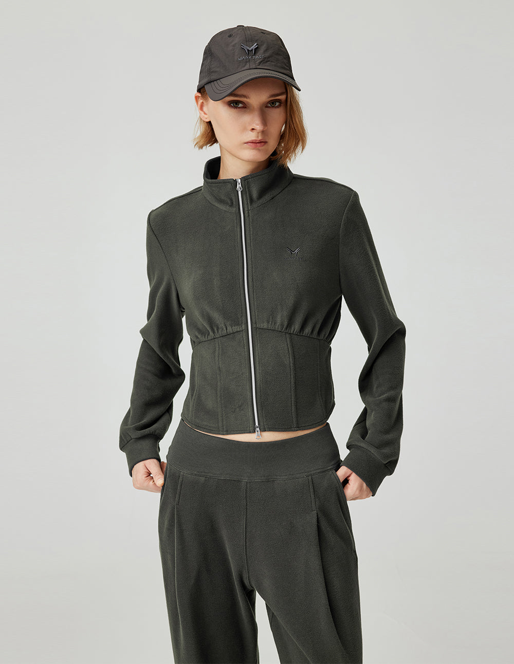 MF Elastic High Waist Dark Green Velvet Flared Wide-Leg Pants