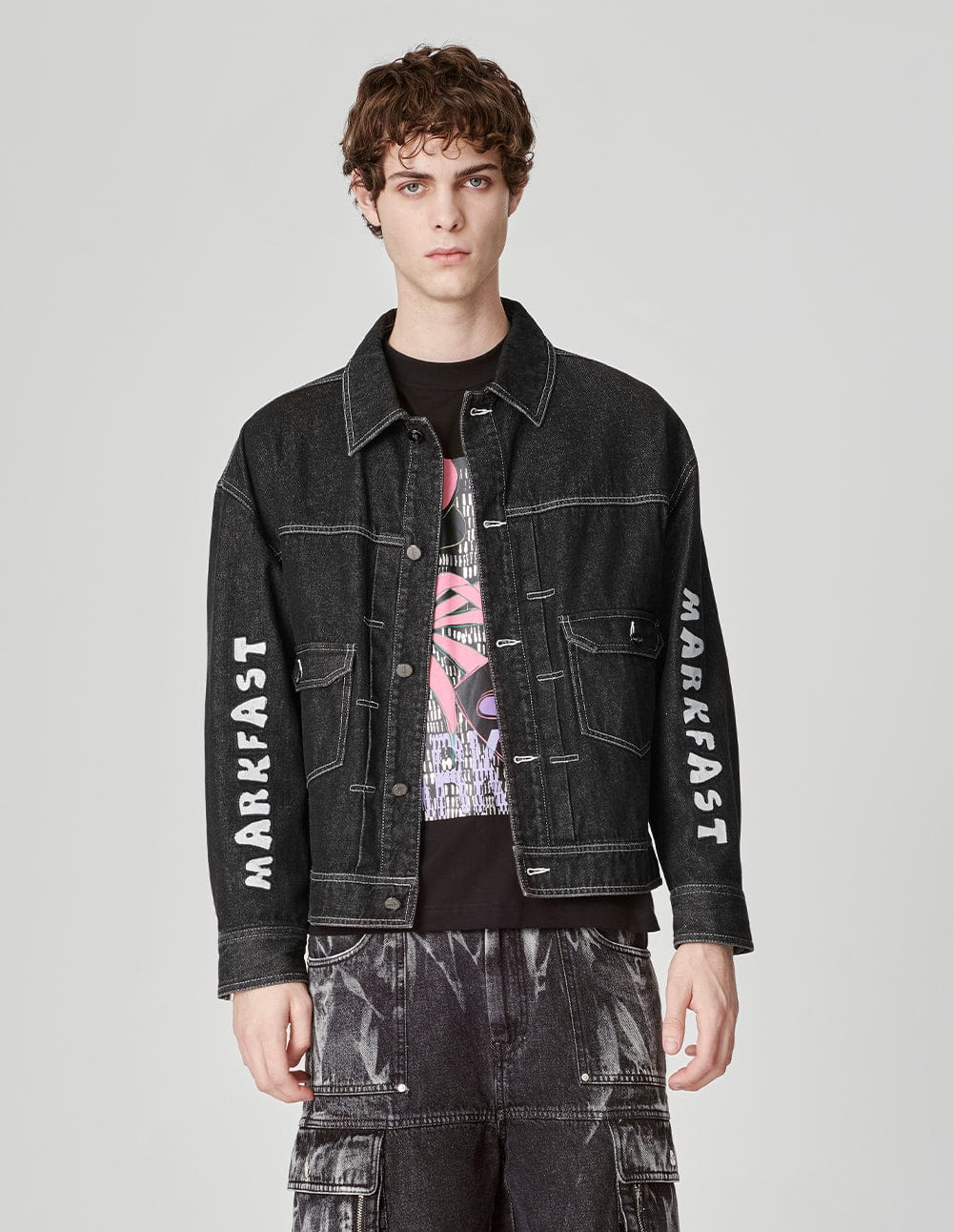 Unisex Embroidered Printed Washed Denim Jacket