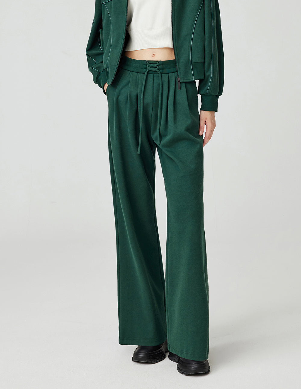 MF Deep Sea Green Versatile Slimming Elastic Drawstring Wide-Leg Pants