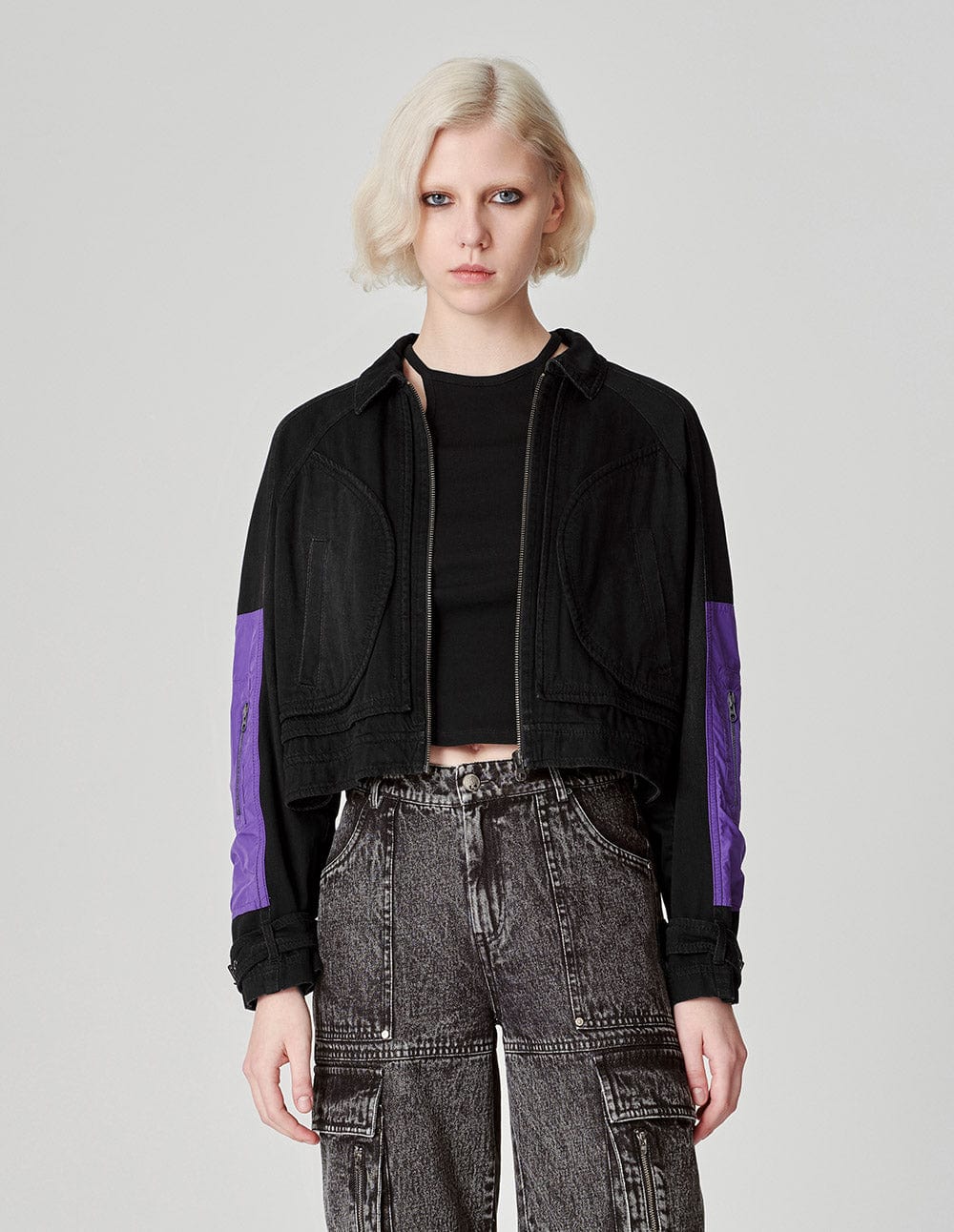 Women's Lapel Patchwork Washed Denim Jacket