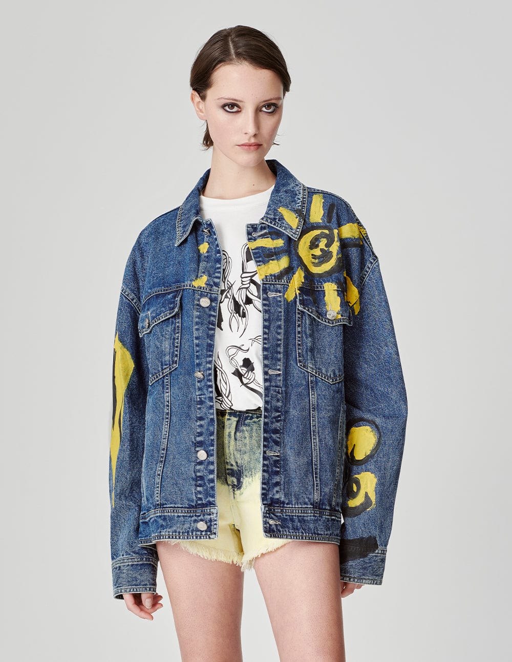 Unisex Printed Washed Denim Jacket