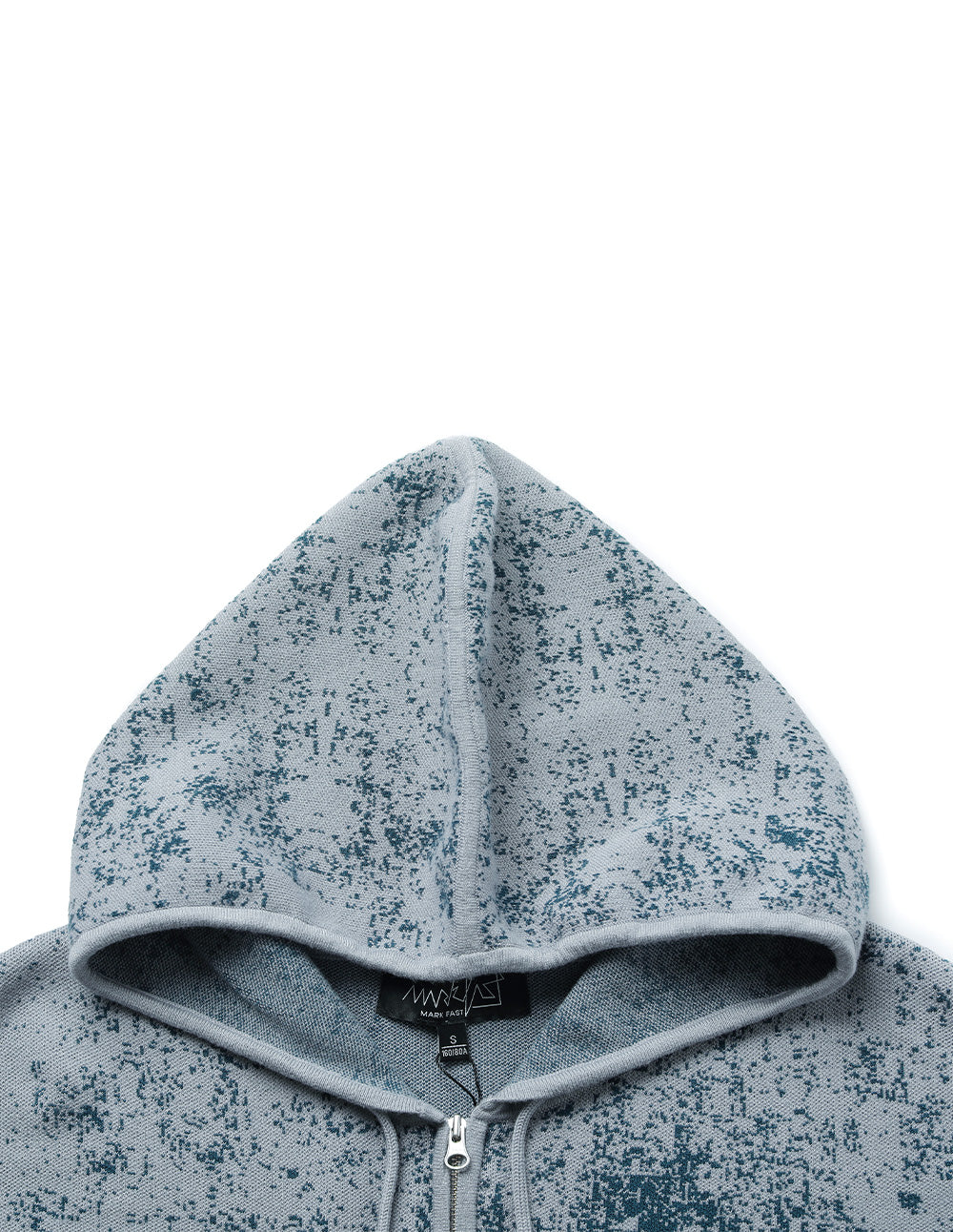 Denim Print Series Denim Blue Hooded Knitted Cardigan