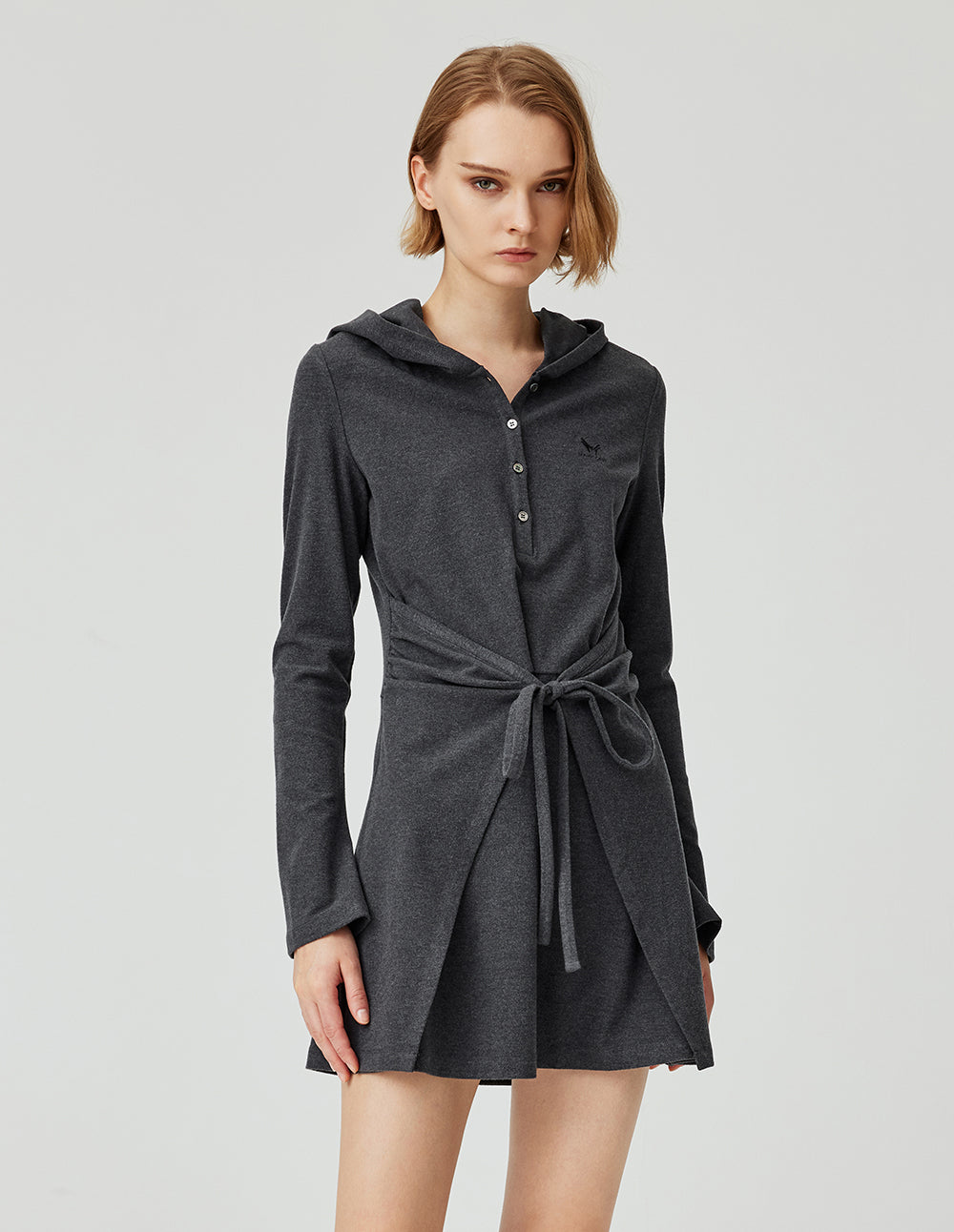 MF Hooded, Flared Design Dark Gray A-line Long Dress
