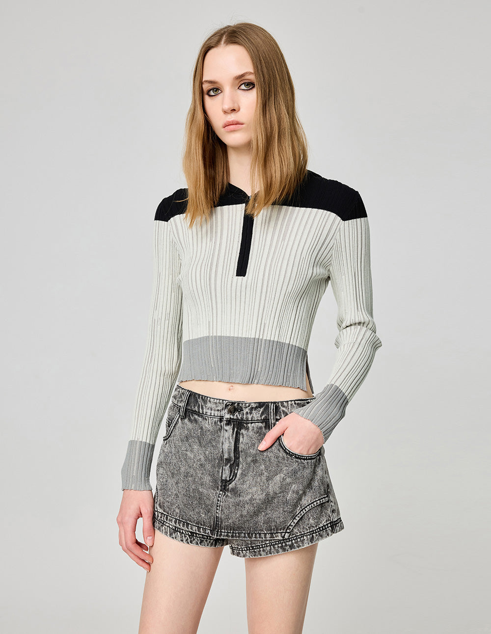 Women's Threaded Three-Color Patchwork Knitted Pullover