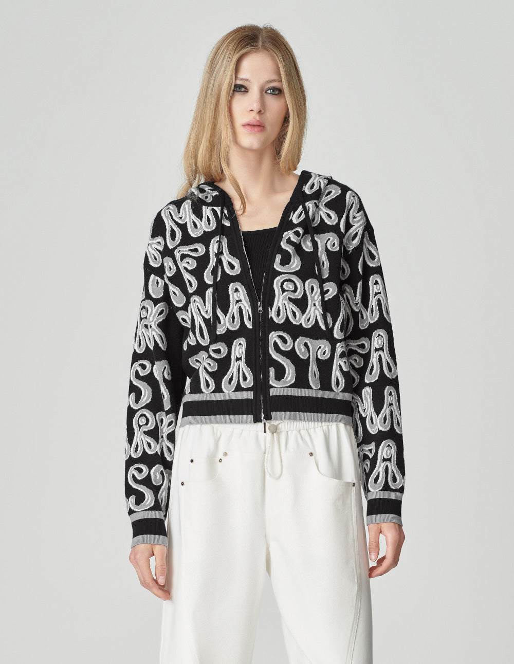 Women's contrast logo hooded knitted cardigan