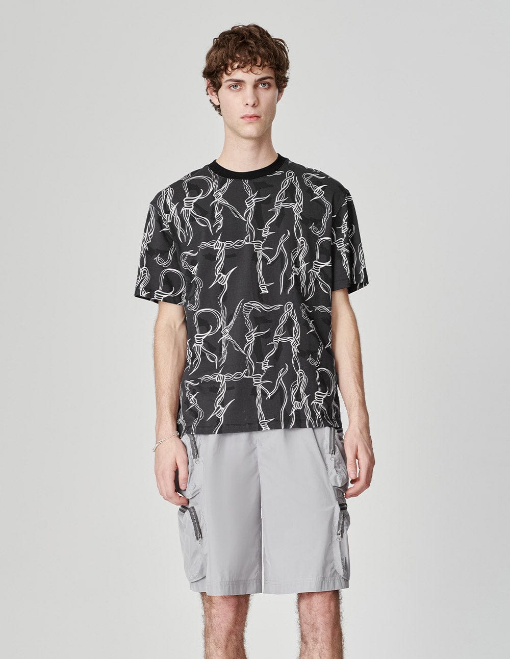 Men's Black Thorn Print Cotton T-Shirt