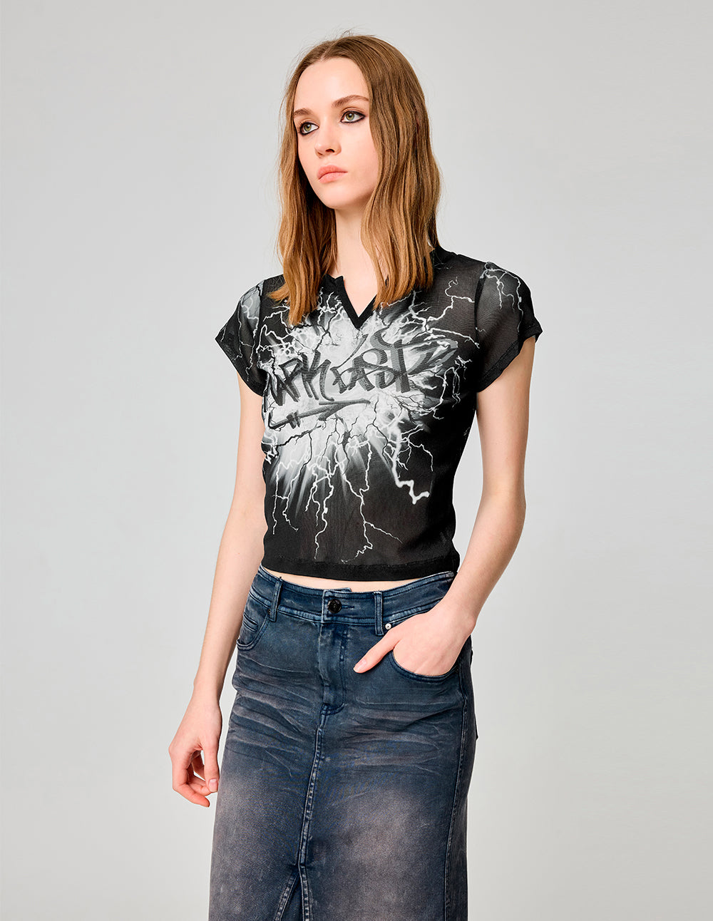 MF Artistic Lightning Pattern V-Neck T-Shirts