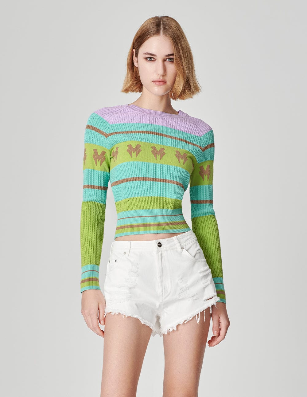 Women's Contrast Striped Jacquard Knit Pullover
