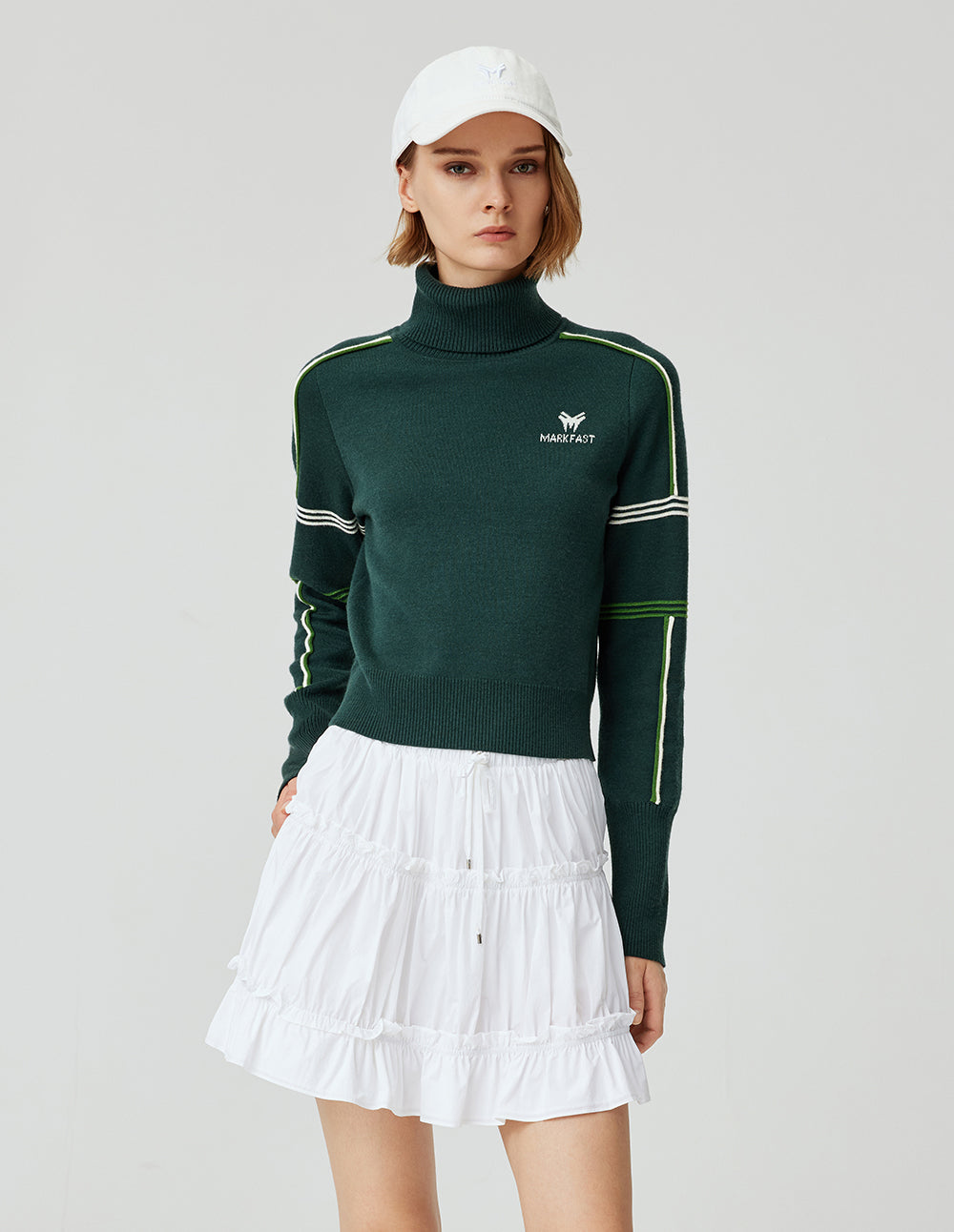 MF Retro Deep Sea Green Color Block Design High Neck Loose Knit Pullover