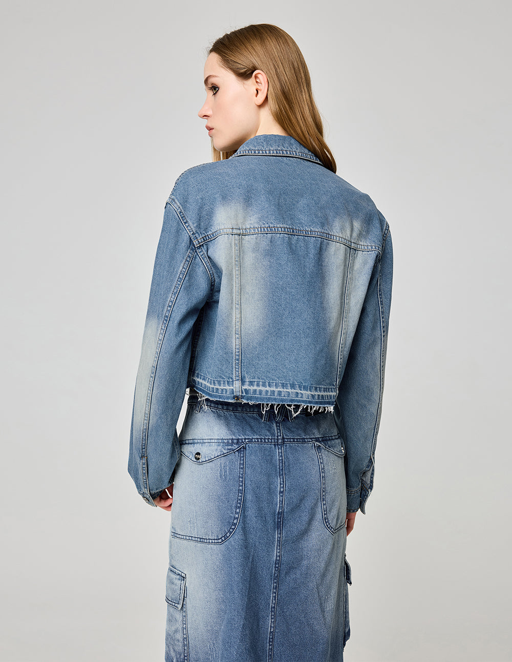 Women's Mid-Length Denim Skirt With Front Slit