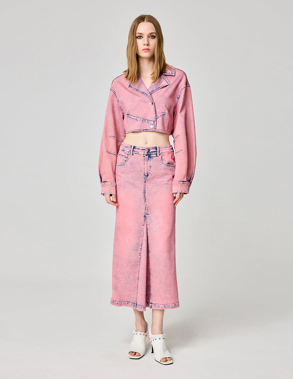 MF Coral Red Washed Short Denim Jacket