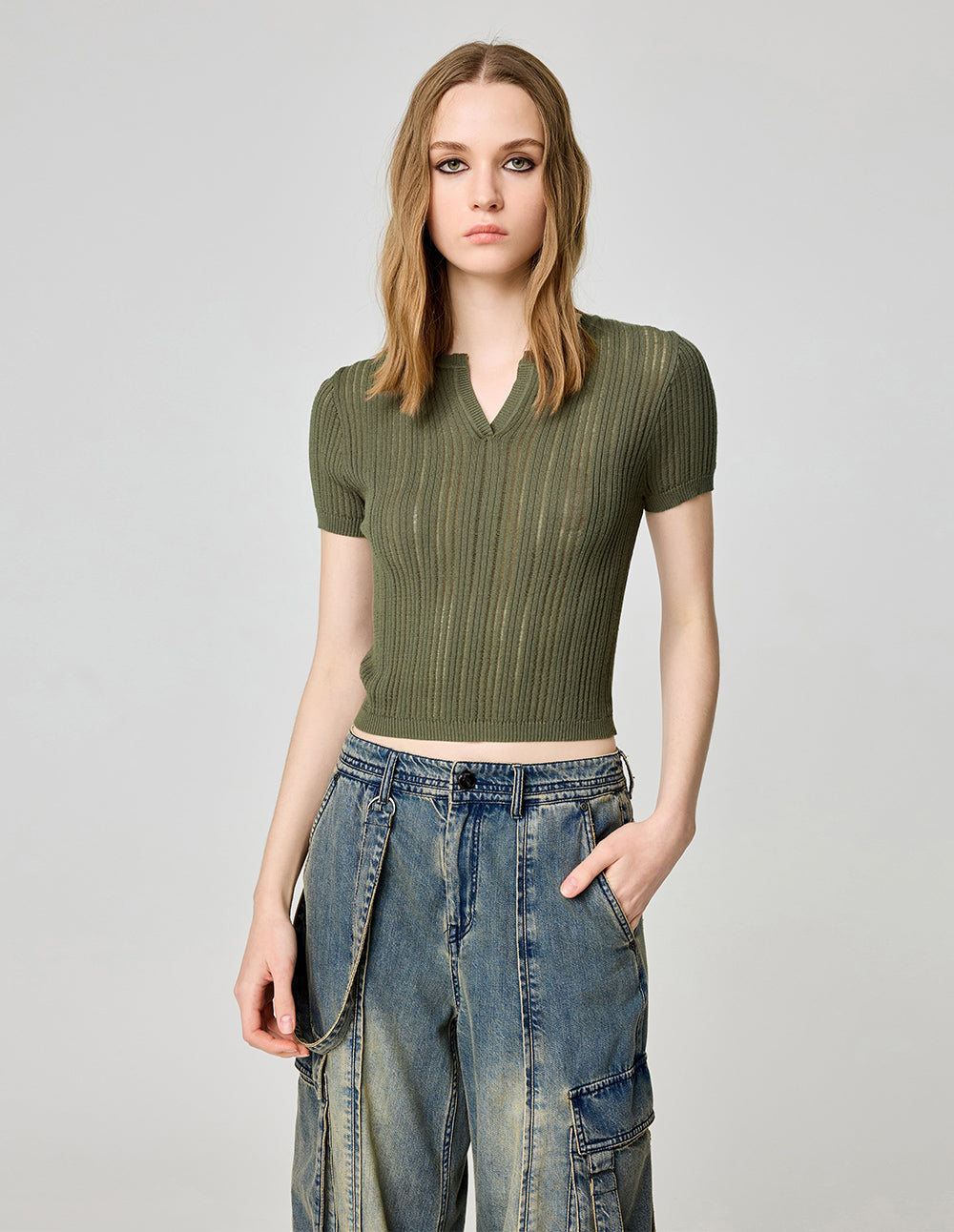 Women's Olive Green Hollow Pullover