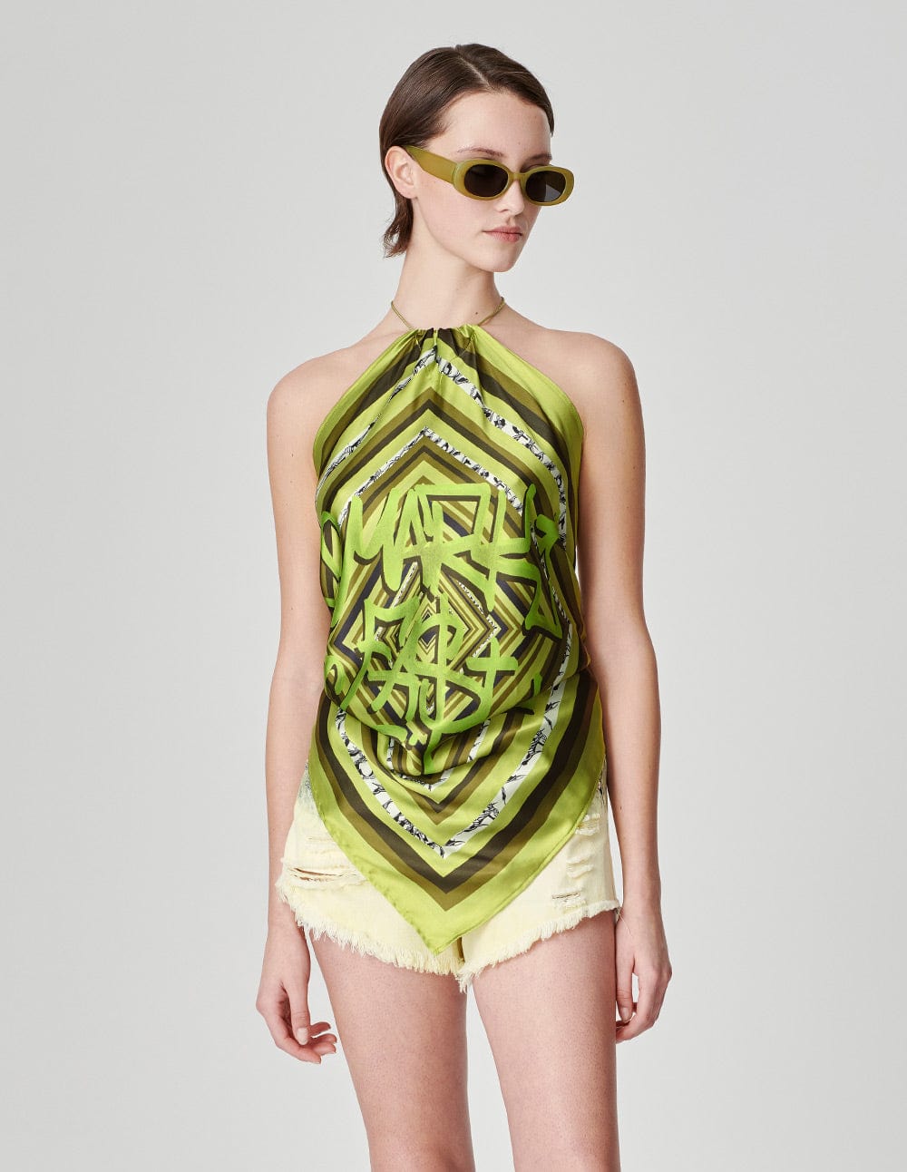 Ladies Silk Scarf Flower Halter Neck Strappy Vest