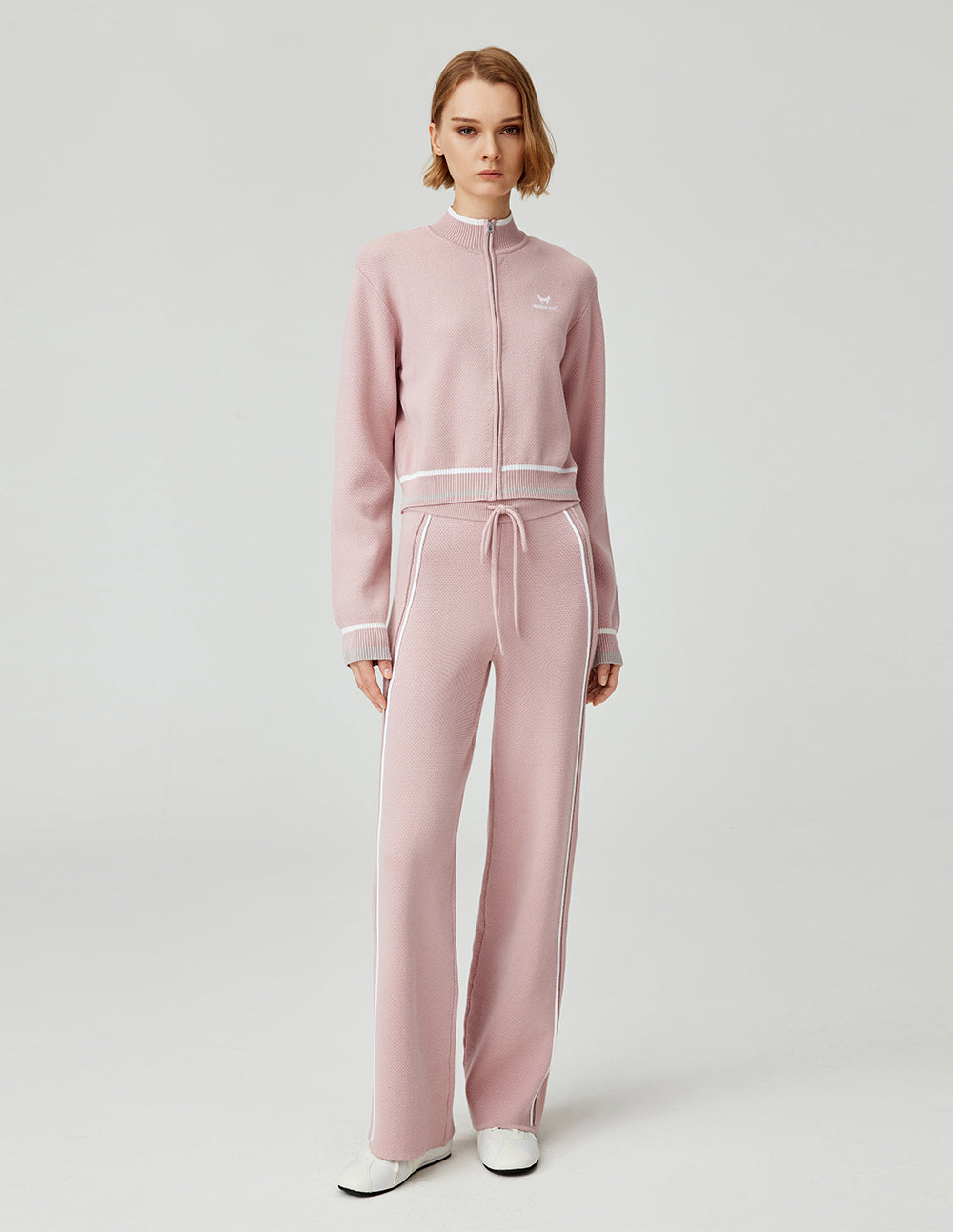 MF comfortable and versatile slim elastic drawstring loose straight knit wide-leg pants