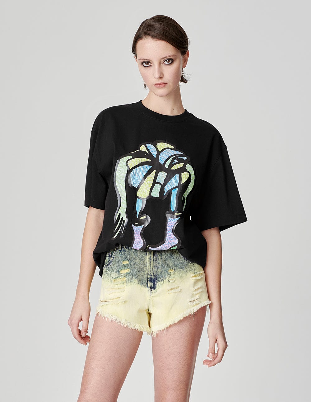 Unisex Plant Print Loose Round Neck T-Shirt