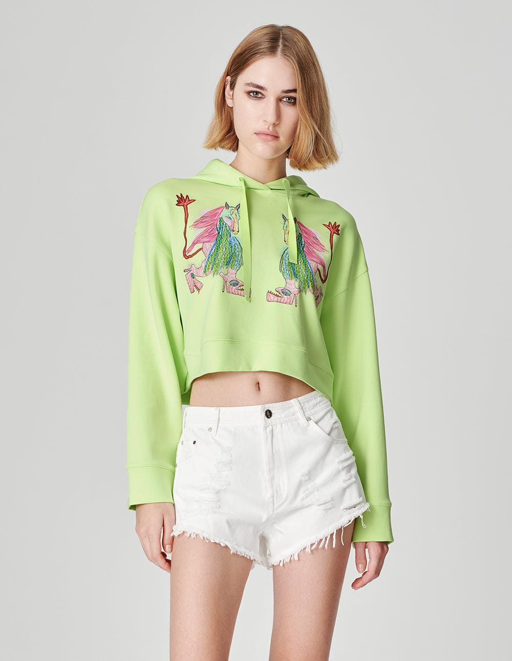 Women'S Printed Short Hooded Sweatshirt