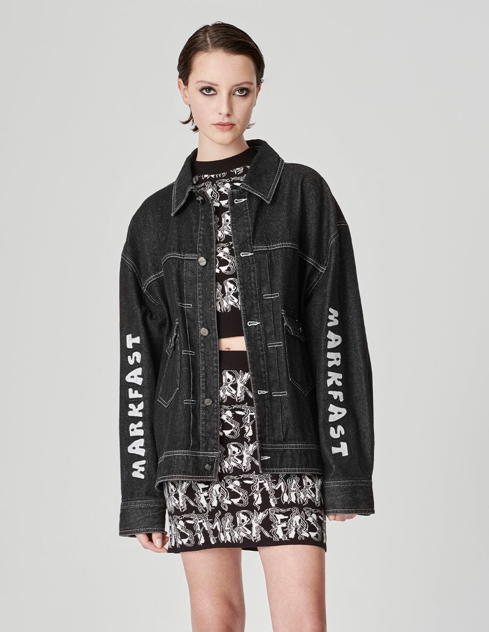 Unisex Embroidered Printed Washed Denim Jacket